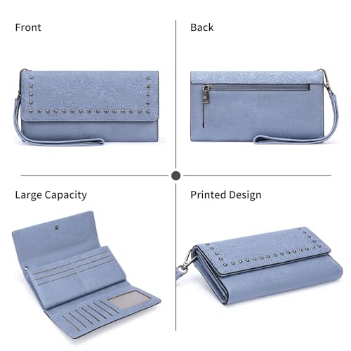 Image of FALAN MULE Wallets for Women Trifold Wristlet Wallets Large Capacity RFID Blocking Ladies Purse Credit Card Holder