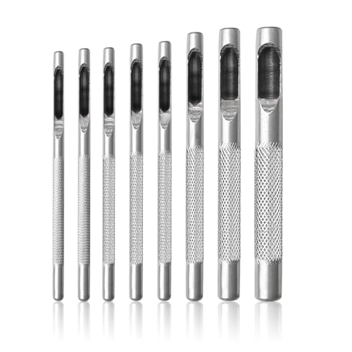 Leather Hole Punch, 8 Pcs Leather Belt Hole Puncher Tool 1.5-5mm Steel Round Hollow Punches Set for Leathercraft Belts Canvas