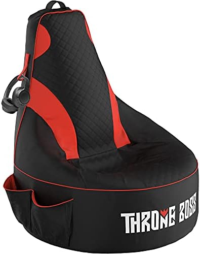 Gaming Bean Bag Chair for Adults [Cover ONLY No Filling] with High Back - Fun Gaming Sofa - Big Bean Bag Chairs for Teens and Kids - Dorm Chair - Gamer Beanbag Gaming Chair (Black/Red)