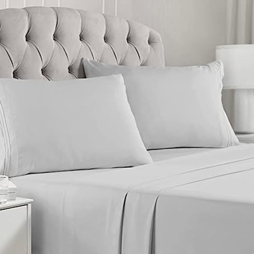 Image of Flat BedSheet with 2 Pillow Covers 600 TC 100% Egyptian Cotton Bedsheet Comfortable & Durable Hotel Quality Sheet (Double 90x100, Light Gray)