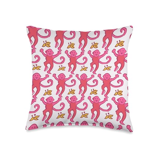 Image of Pink Roller Monkey Funny Cute Rabbit Monkey Throw Pillow