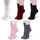 Women's Ruffle Socks, Lettuce Turn-Cuff Crew, Ankle Cute Knit Cotton Big Girls Dress Frilly Sock (Pack of 3,5) - STYLE 1