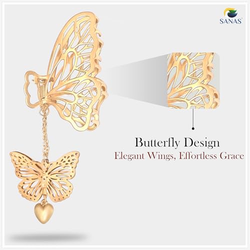 Image of Sanas Hair Clips For Woman (2Pc) Butterfly Clutchers For Hair Accessories For Women Wedding Claw Clips For Women Aesthetic Korean Gifts For Girls Hair Claw Clips For Woman Stylish (2Pc) (Golden Tone)