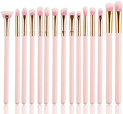 15 Pieces Eye Makeup Brushes Included Eyeshadow Eyebrow Concealer Blending Mini Fan Brush with Wooden Handle(Pink)……