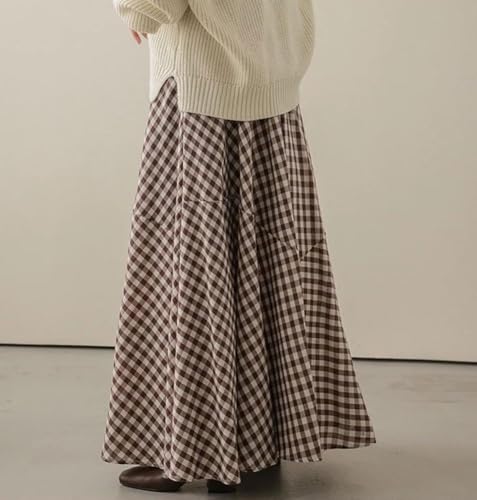 Womens Plaid Maxi Skirt High Waist A-Line Elastic Waist Skirt Summer Casual Pleated Swing Flowy Long Skirts4