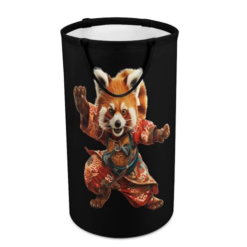 Cesta de ropa sucia con asas, redonda, plegable, con diseño de guerrero Kung Fu RedPanda