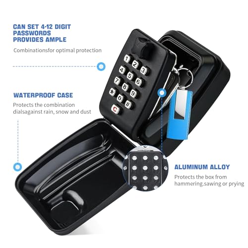 SULIVES Key Safe Wall Mounted, Outside Key Safe, Outdoor Waterproof Key Lock Box, Extra Large Police Approved Lockbox, 12-Digit Combination Key Storage with Weatherproof Cover for Home Garage Office SULIVES Key Safe Wall Mounted, Outside Key Safe, Outdoor Waterproof Key Lock Box, Extra Large Police Approved Lockbox, 12-Digit Combination Key Storage with Weatherproof Cover for Home Garage Office