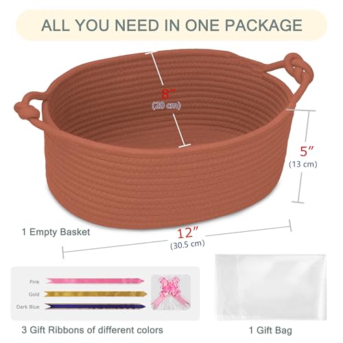 Image of COMSE Small Gift Basket Empty with Bag & Ribbons, Solid Autumn Glaze