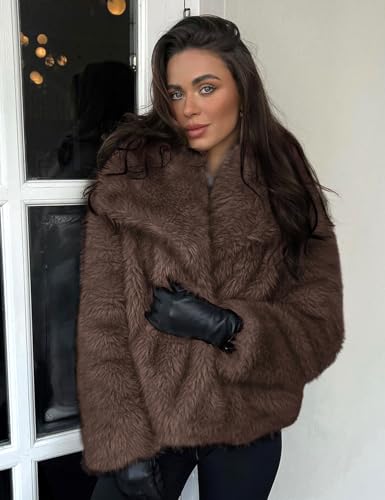 Yimoon Womens Faux Fur Coat Lapel Open Front Fluffy Shaggy Jacket Winter Warm Furry Overcoat2