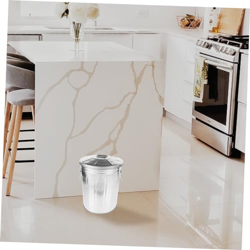 Caneca de basura metálica rectangular con tapa plateada miniatura 3