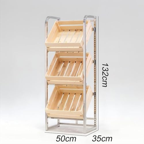 Présentoir de supermarché pour Fruits et légumes et Snacks avec Panier Nizer Amovible en Bois Massif. Support de Rangement à Plusieurs Niveaux pour Fruits et légumes. Unité de présentation r