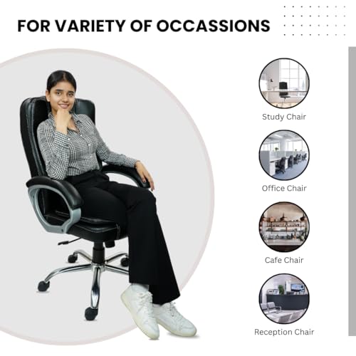Image of activa Space High-Back Executive Office Chair| 3-Year Warranty| Adjustable Ergonomic Design, PU Leather (Black)