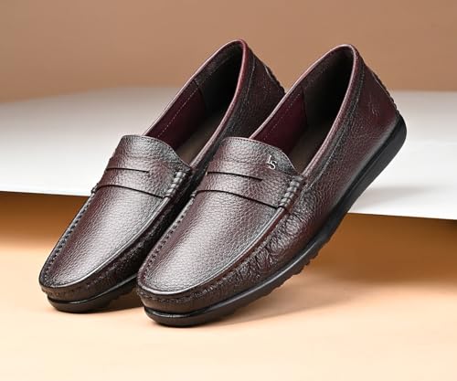 Image of LOUIS STITCH Italian Milled Leather Formal Shoes for Men | Ultra Lightweight Men's Slip On Solid Formal Loafers | Comfortable for Long Hours | LSPDFL