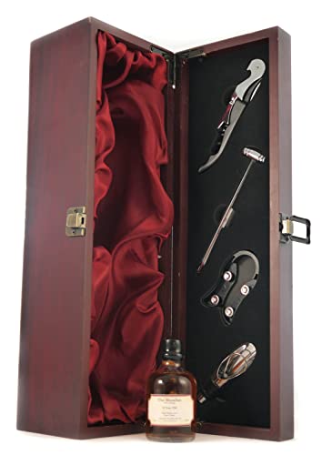 Macallan 10 Year Old Single Highland Malt Whisky 1990's Bottling (Decanted Selection) 5cls in a silk lined wooden box with four wine accessories, 1 x 50ml