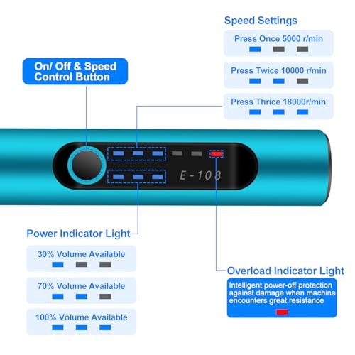 Mini Handbohrer Elektrisch, 3 Gang Mini Handbohrer Elektrisch, DIY Mini Bohrer, Mit 10 Bohrern, Wiederaufladbar, Wiederaufladbare Bohrmaschine für Modellbau, Holz, HarzSchmuckherstellung, Blau