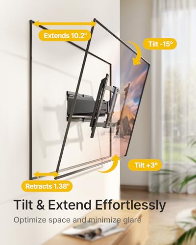 Image of monTEK Heavy Duty Ultra Slim TV Wall Mount for 37-90 Inch TVs Up to 185lbs, Swivel & Tilt & Extension Wall Mount TV Bracket with Articulating Dual Arms, 16 /18 inch Studs Low Profile Full Motion tv Mount