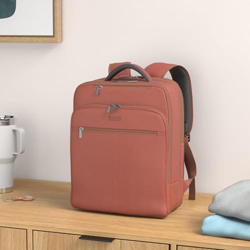 Mochila Kenneth Cole Reaction Manhattan de couro colombiano fina de 41 cm para laptop com controle r