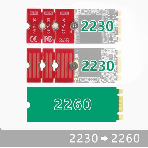 JMT NGFF NVME M2 M2PLUS 2230 auf 2280 Adapterkarte 2230, 2242, 2260, 2280, erweiterte Übertragung, lange Größenänderung für M.2 U.2 M3 M.3 SSD (2 Stück)