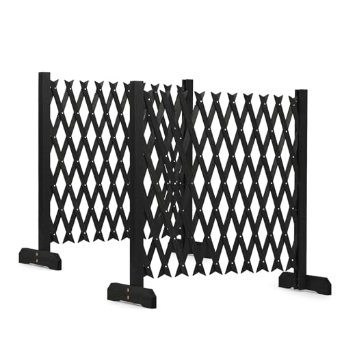 NAICKUC 2Pcs Expandable Garden Fence, Wood Freestanding Portable Lattice, Room Divider, Extensible Pet Gate for Home, Patio Yard, Outdoor Plant Climbing Wood Trellis Black Flat Top