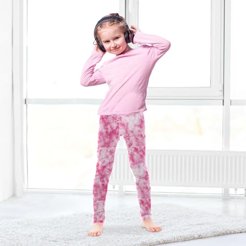 Boccsty Pink White Tie-dye Marble Girls Leggings Kids Yoga Pants Dance Active Tights 4T4