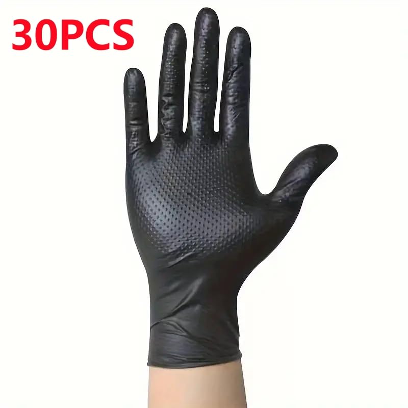 10/30/50 szt. 8 mil. Wytrzymałe czarne rękawice nitrylowe jednorazowe z wypukłą teksturą diamentową dla mechaników samochodowych, bez lateksu(Diamond Black 30PCS,XL)