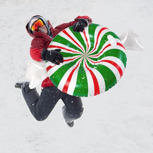 Large 48" Inflatable Snow Tube for Kids and Adults, Durable Winter Toy for Tubing & Sledding - Peppermint by BigMouth Inc - Image 2
