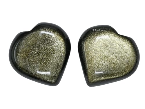 Image of Crystal Heaven Certified Golden Sheen Obsidian Heart Palm Pebbles Stones For Anxiety Stress Relief Massage - Aaa Grade Original Healing Gemstone Agate Heart Palm Stone For Yoga Meditation Spiritual