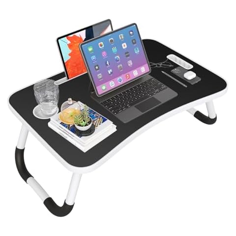 Monomi Folding Lap Desk, 23.6 Inch Portable Wood Laptop Bed Desk Lap Desk with Cup Holder, for Working Reading Writing, Eating, Watching Movies for Bed Sofa Couch Floor (Black) Cover