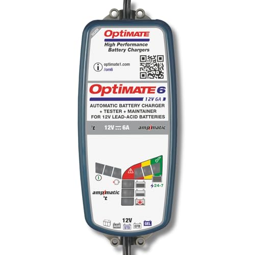 OptiMate 6 12V Car Battery Charger & Maintainer 6A Smart Charger for AGM EFB GEL & Standard Lead-Acid Batteries 0.5V Recovery