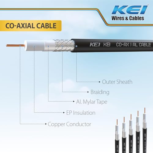 Image of KEI Coaxial Cable RG6 CCS, 99.97% Pure Copper Conductor,Polyethylene Foam Insulation, Laminated Aluminum Tape & Wire Braiding,PVC Oversheathed, Suitable for HD TV Satellite Broadband (Black 100 Meter)