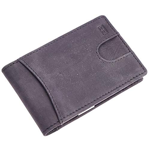 Image of Brooklyn Bridge Genuine Leather Money Clip Wallet for Men Crazy Horse Black - Premium Slim RFID Protected Wallet with Cash Clip & Multiple Card Slots, Stylish Front Pocket Design, Gift for Men
