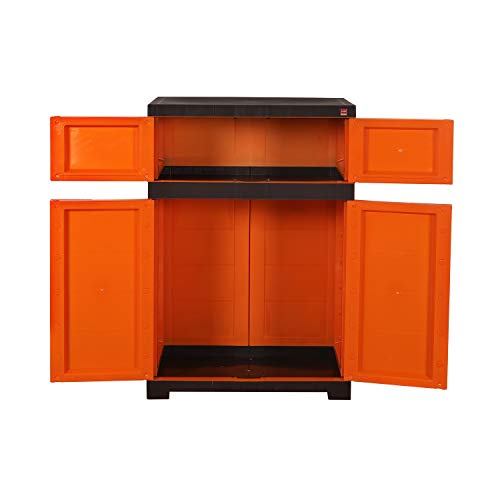 Image of CELLO Novelty Dual Plastic Shoe Rack with Dustproof Doors| 3 Year Warranty | Chappal /Slipper /Footwear Stand for Home, Living Room, Office, Outdoor| Orange & Brown Colour