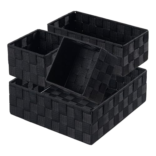 Image of Posprica Small Black Baskets Cube Bin Container Tote,Woven Storage Baskets for Organizing Organizer Divider for Drawer, Closet, Shelf, Dresser, Set of 4