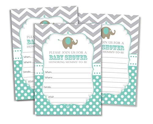 50 Elephant Invitations and Envelopes - Mint (Large Size 5x7)