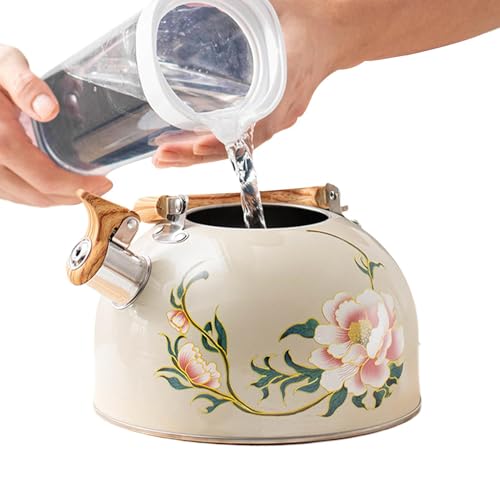 Whistling de té floral, de té de flores,Hervidor de agua caliente | 3L Floral Whistling Water Tapot with Many for Stove Top Home Kitchen Christmas Año Nuevo