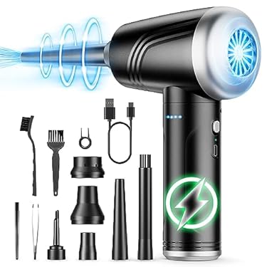 AMAZON - BANKKY 11-in-1 Compressed Air Duster, 3-Gear Adjustable 120000 RPM Electric Air Duster with LED Light, Reusable no Canned Keyboard Cleaner for Office, 9000mAh Cordless Air Duster for Computer/Car