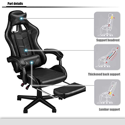 Soontrans-Silla-Gamer-Silla-Gaming-Ergonomica-Silla-Oficina-con-Reposacabeza-Apoyo-y-Cojin-Lumbar-Altura-Ajustable-para-Los-Jugadores-de-PC-Gamer-Negro