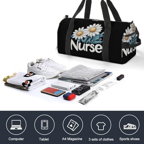 Nurse Daisy Flowers Gym Bag Travel Duffle Bags Carry On Tote Weekender Bag Suitable for Men Women4