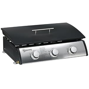 Outsunny Gasgrill mit 3 Brenner 7,5 kW Grillfläche 61 × 35,5 cm tragbarer Tischgrill mit Deckel Tischgasgrill aus Edelstahl BBQ Campinggrill für Garten Balkon Camping Schwarz