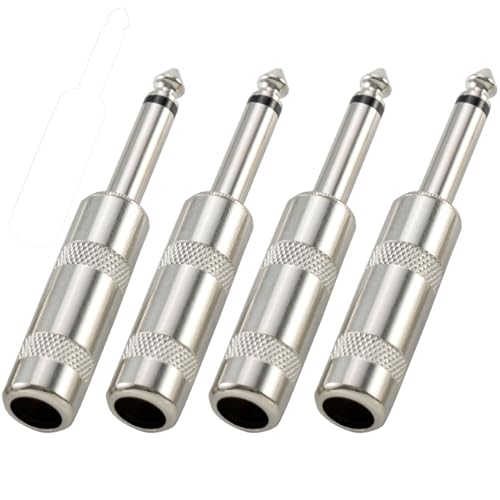 Greluma 4 Stück Audio 1/4 Zoll TS Stecker,6,35 mm schwermetall TS Mono löt Jack stecker für Lautsprecher/Gitarren/mikrofonkabel