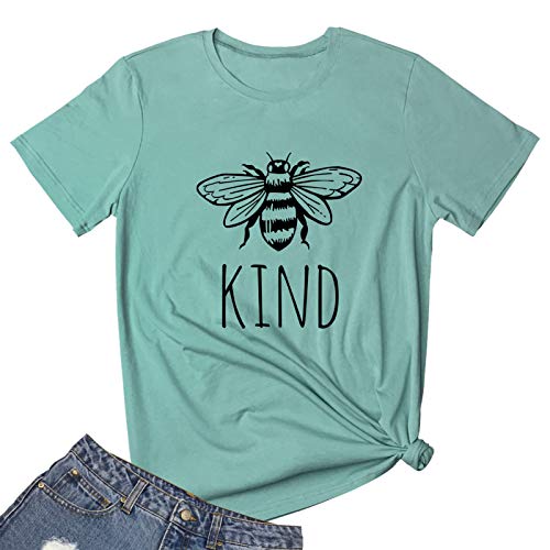 YITAN Women Graphic Cotton Tshirts Cute Casual Tees Light Green Large