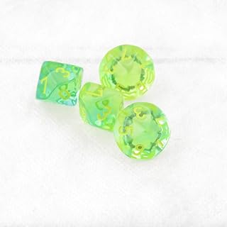 Green and Teal Gemini Luminary Dice with Yellow Numbers D10 Aprox 16mm (5/8in) Pack of 4
