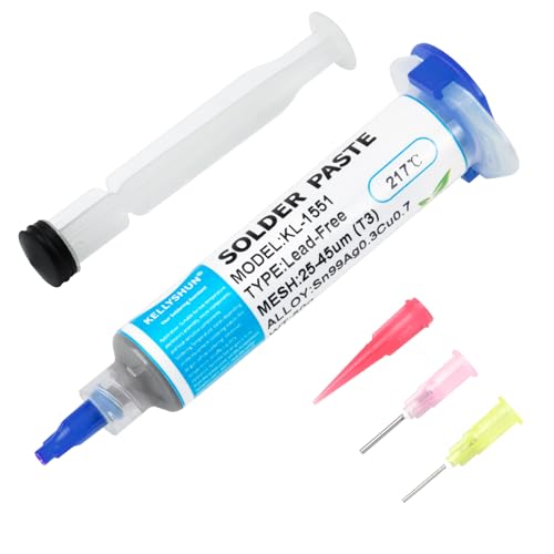 KELLYSHUN KL 1513 Pasta de soldadura, Sn42%,Bi58% Pasta de soldadura sin plomo, 138 ℃ Pasta de soldadura de baja fusión 30 g (1 pieza) 2,5 mm/1,5 mm cable de desoldar (1 pieza) para SMT BGA teléfono