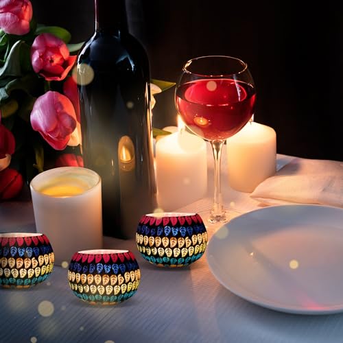 Image of Floryn Decor Morrocan Mosaic Candle Holders | Home Light Decorations Items | Mosaic Glass Tealight Holder | Best lamp for Diwali Decoration | Pack of 3 (with 3 Tealight Candle Free)