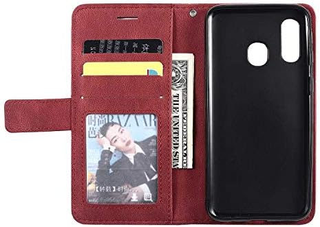 Galaxy A40 Case, SONWO Premium Leather Flip Wallet Case Magnetic Closure Card Slots Kickstand Phone Case for Samsung Galaxy A40, Red