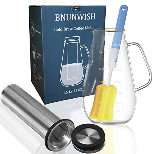 Cold Brew Coffee Maker Iced Tea Pitcher Infuser with Airtight Lid and Thick High Borosilicate Glass Carafe, 51oz/1.5L - Thumbnail 5