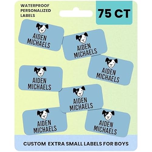 Label Daddy Waterproof Name Labels for Boys, Dog Design, 75 Ct