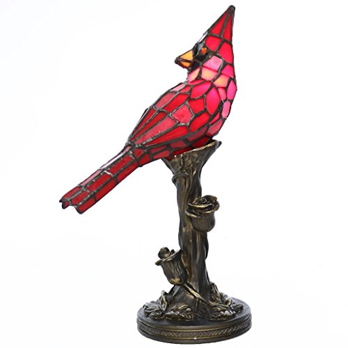 River Of Goods Stained Glass Bird Accent Lamp - 8" W X 13.5" H - Cardinal Decor - Tiffany Style Table Lamp #TOP4