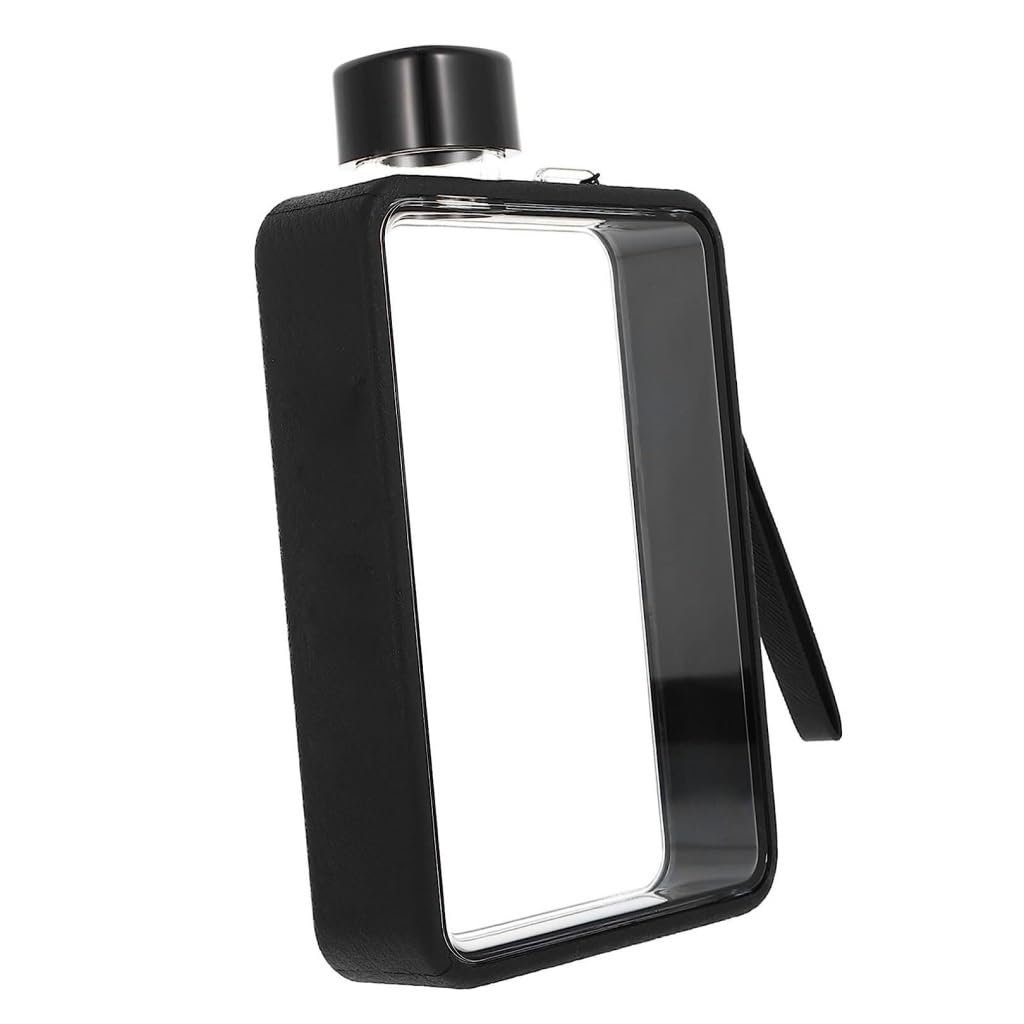 Botella Agua Taza de Agua Plana Botella de Agua de plástico Transparente Botella de Agua Cuadrada Botella de Agua fría Deportes al Aire Libre Botella de Agua de Oficina Botella(Noir)