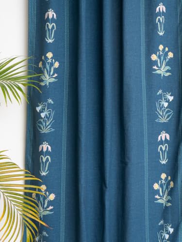 Image of Tranquebar Curtain Co. Cotton Curtains 8 Feet Long Set of 2,60-65% Room Darkening,Multi Blue Gul Print,Door Curtains 8 Feet Set of 2,Door Curtains 8 Feet Set of 2 Eyelets, Gul (244 cm)-Set of 2